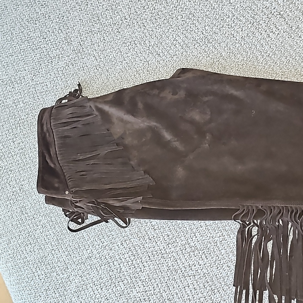 Genuine Leather Dark Brown Pants with Fringe Details Size 8 Aprox - Picture 5 of 16